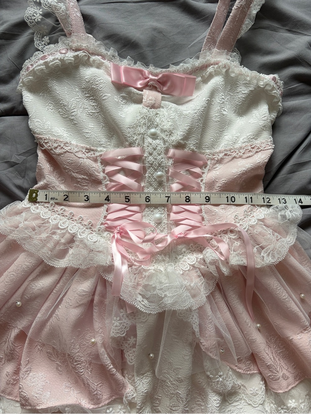Pink & White Lace Victorian Vintage Style Dress - Picture 7 of 13